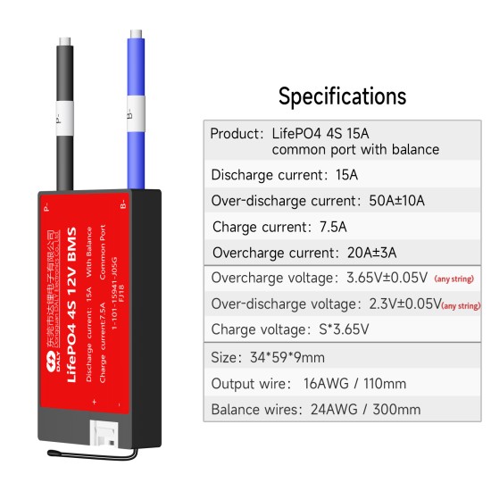 Standard LFP 4S 12V 15A common port+NTC